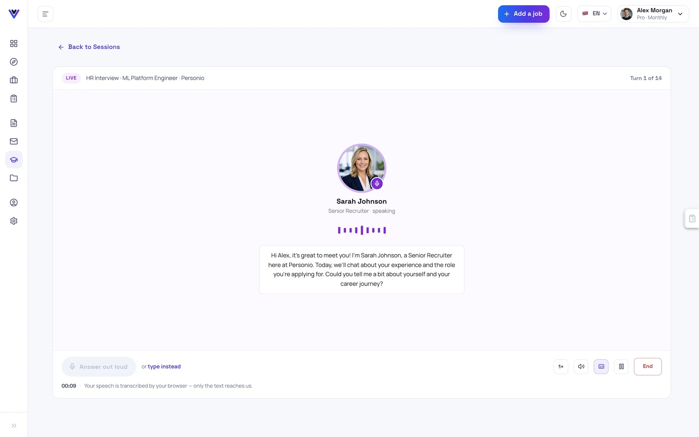 A live voice round: the AI recruiter is speaking