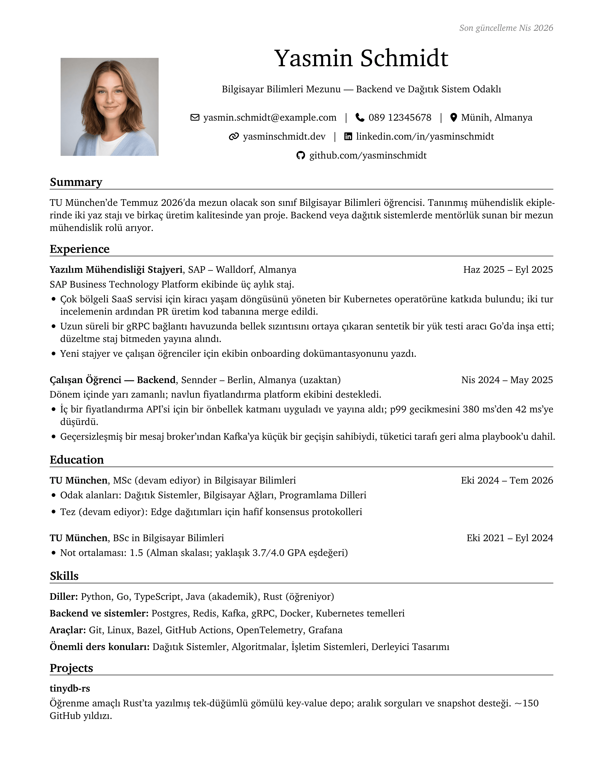 Mezun · Öğrenci sample CV — engineeringresumes theme