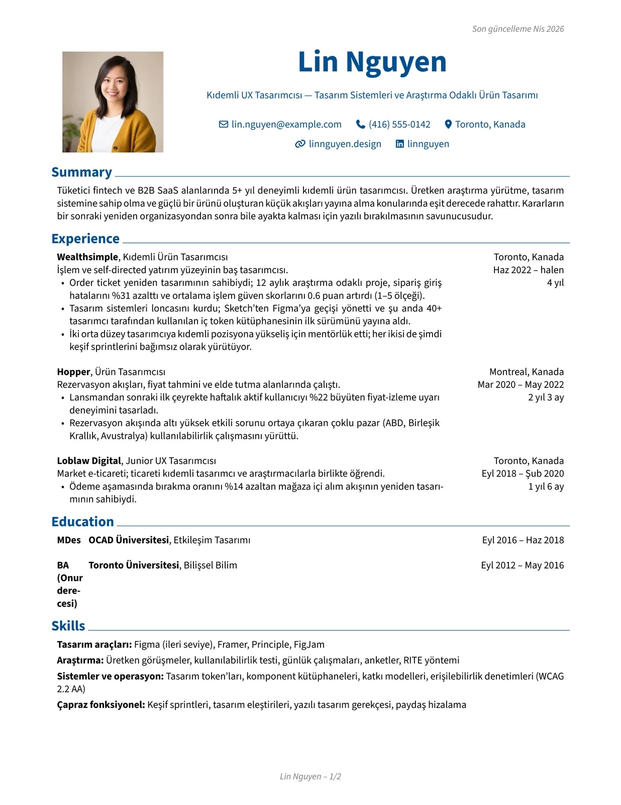 UX Tasarımcısı sample CV — classic theme